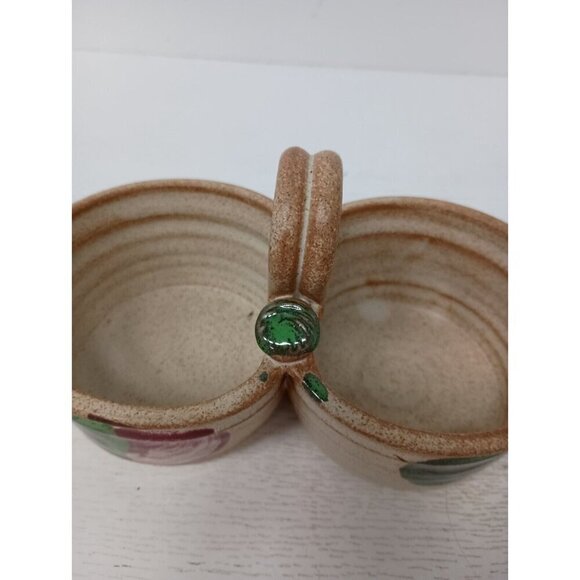 VTG Studio Pottery Stoneware Appetizer Dish With Handle Handmade Divided Signed - Picture 2 of 12